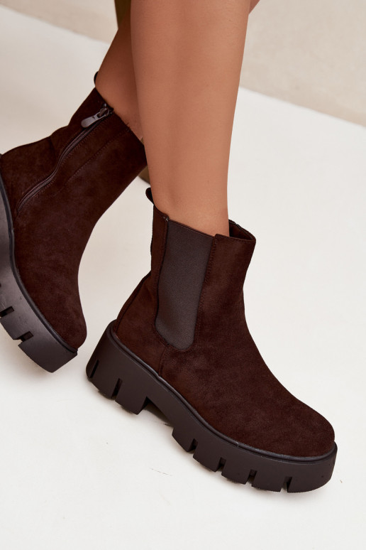 botas con estilo Femenino calentamiento Al castillo de gamuza ecológicaoAe CzekoladoAe Fivienne