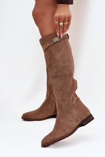 calentamiento botas de mujer con tacones anchos con correas I color platam Detalem beige Geraline 2