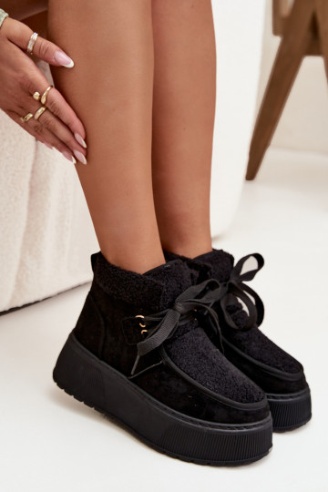 Botas de nieve Femenino con una plataforma con un abrigo de piel de color negro Florivelle