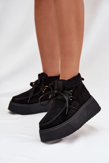 Botas de nieve Femenino con una plataforma con un abrigo de piel de color negro Florivelle 2