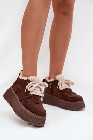 Botas de nieve Femenino con una plataforma con un abrigo de piel Typu Baranek color marrón Luma 2