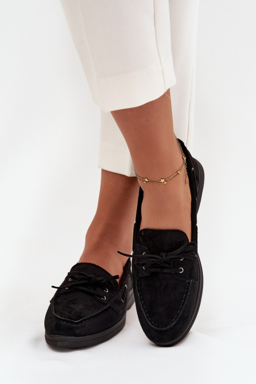 zapatos Mocasines apartamento de mujeres con detalles elegantes de color negro Zalina