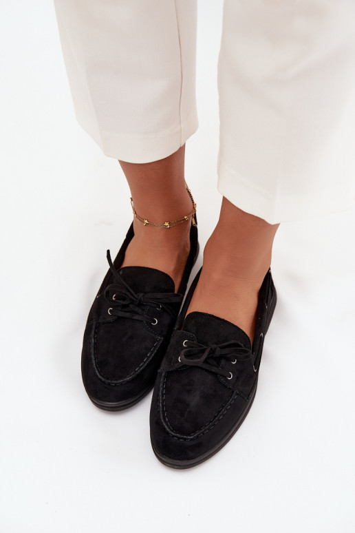 zapatos Mocasines apartamento de mujeres con detalles elegantes de color negro Zalina