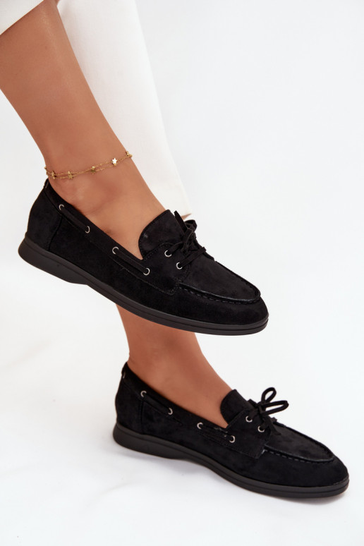 zapatos Mocasines apartamento de mujeres con detalles elegantes de color negro Zalina