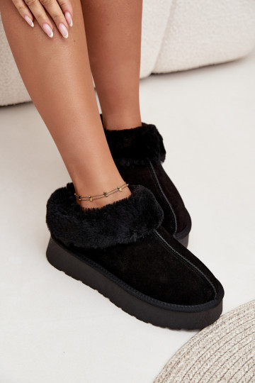 Botas de nieve de cuero de ante con pelo color negro Mivelle