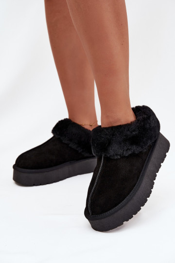 Botas de nieve de cuero de ante con pelo color negro Mivelle 2