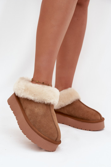Piel de gamuza Botas de nieve Femenino con un abrigo de piel color marrón Mivelle 2