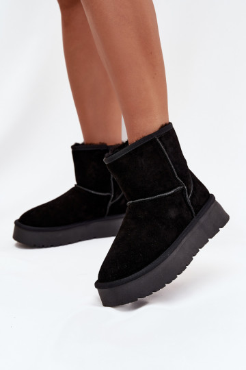 Botas de nieve FemeninoActivadoturalnego de gamuzau con una plataforma de color negro Privine 2