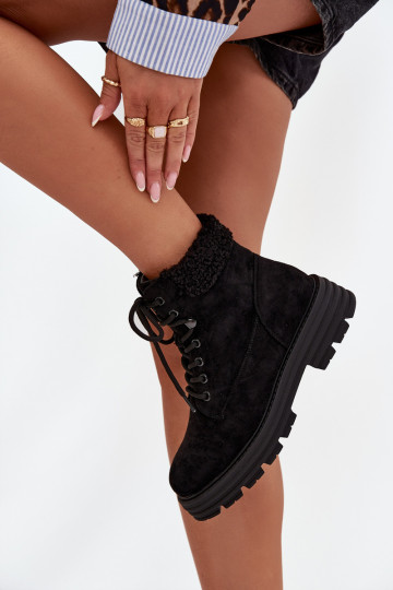 calentamiento zapatos Botas de mujer con cordones de color negro Lyrinne 2