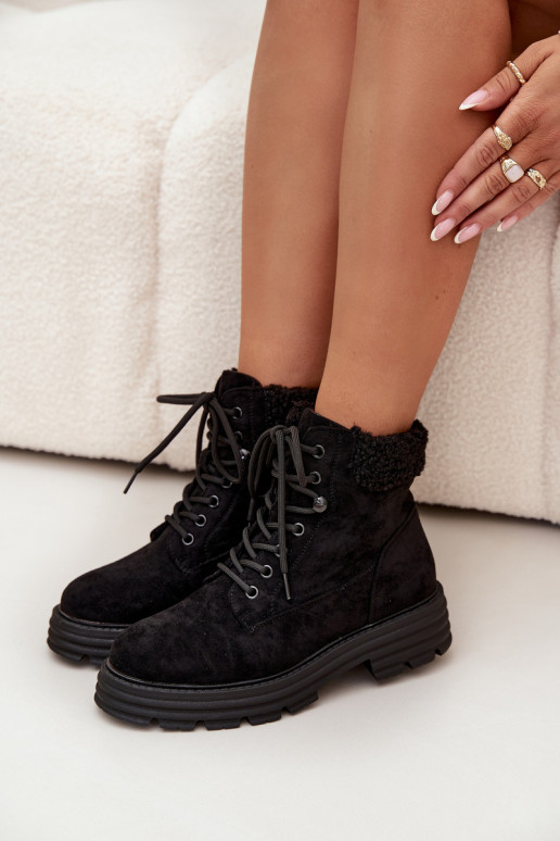 calentamiento zapatos Botas de mujer con cordones de color negro Lyrinne calentamiento zapatos Botas de mujer con cordones de color negro Lyrinne