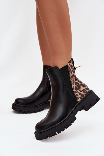 calentamiento Botas de mujer Ze color doradom Detalem con estampados de piel de leopardo de color negro Calista 2
