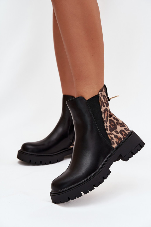 calentamiento Botas de mujer Ze color doradom Detalem con estampados de piel de leopardo de color negro Calista