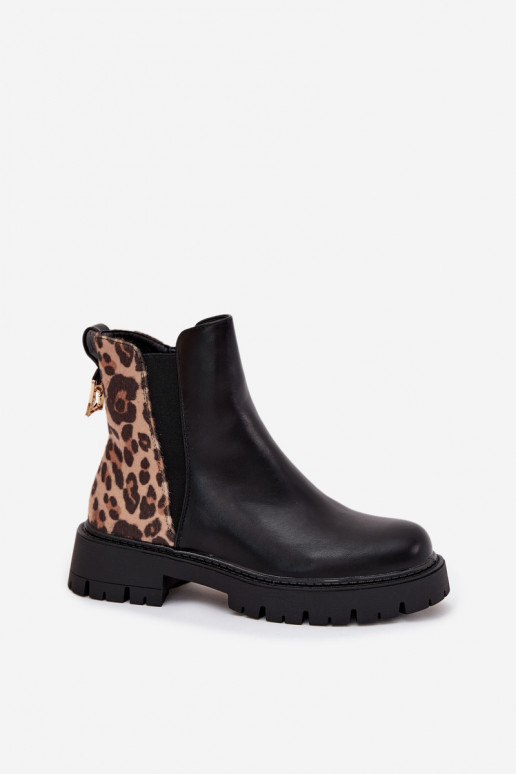 calentamiento Botas de mujer Ze color doradom Detalem con estampados de piel de leopardo de color negro Calista