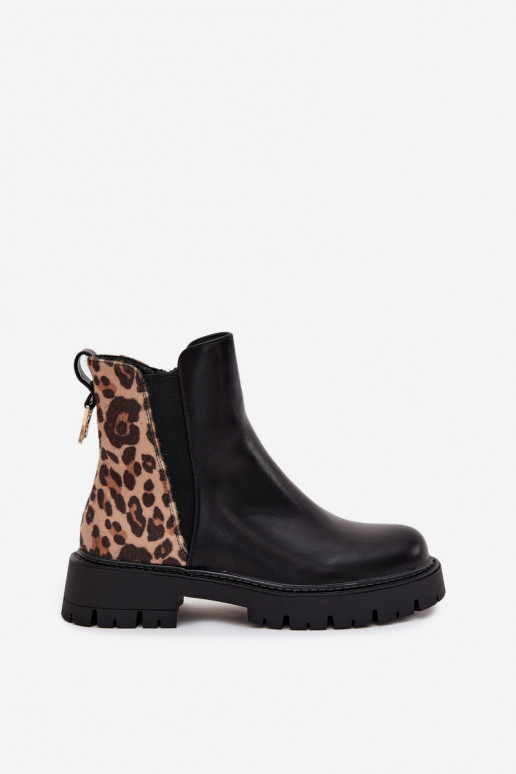 calentamiento Botas de mujer Ze color doradom Detalem con estampados de piel de leopardo de color negro Calista