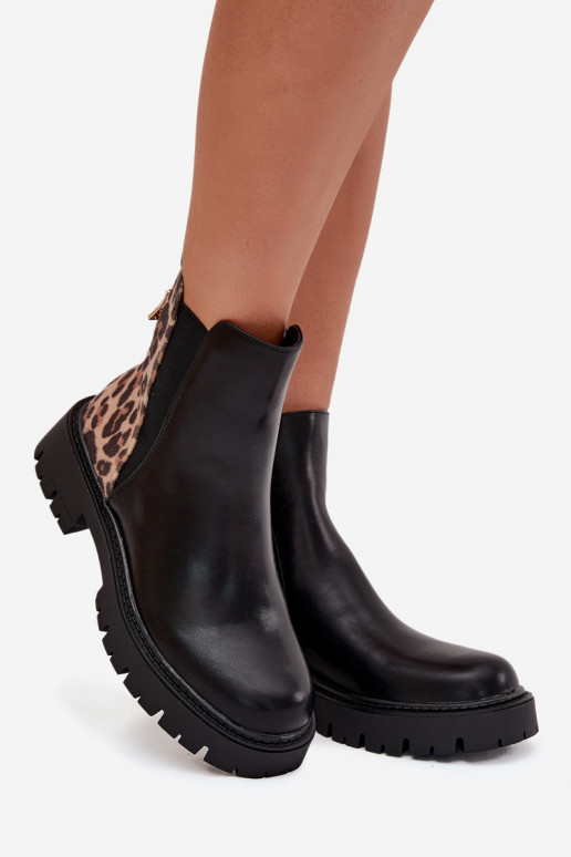 calentamiento Botas de mujer Ze color doradom Detalem con estampados de piel de leopardo de color negro Calista