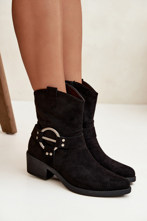 botas estilo vaquero Femenino con tacones Con decoraciones Detalem de color negro Halivine botas estilo vaquero Femenino con tacones Con decoraciones Detalem de color negro Halivine