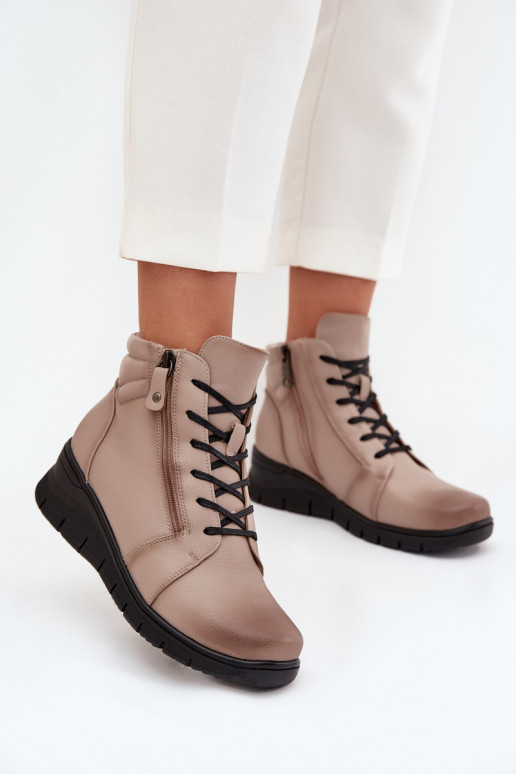 Piel Botas de mujer en una cuña calentamiento Vinceza 39963 beige Piel Botas de mujer en una cuña calentamiento Vinceza 39963 beige