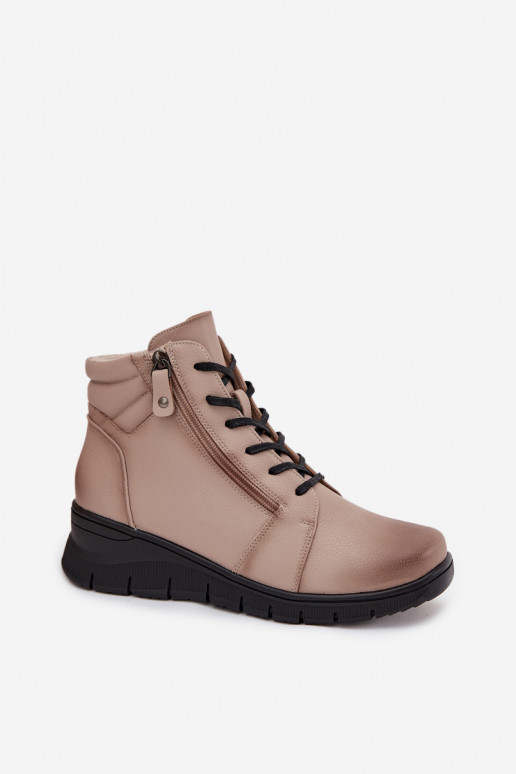 Piel Botas de mujer en una cuña calentamiento Vinceza 39963 beige Piel Botas de mujer en una cuña calentamiento Vinceza 39963 beige