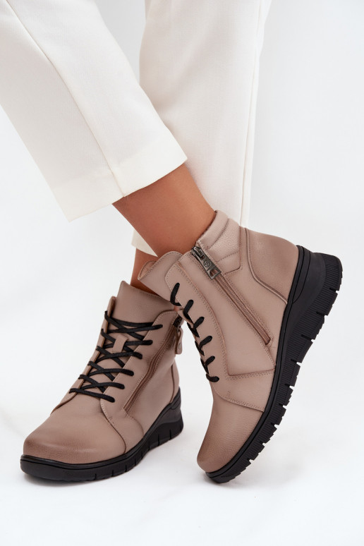 Piel Botas de mujer en una cuña calentamiento Vinceza 39963 beige Piel Botas de mujer en una cuña calentamiento Vinceza 39963 beige