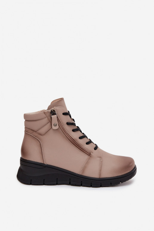 Piel Botas de mujer en una cuña calentamiento Vinceza 39963 beige Piel Botas de mujer en una cuña calentamiento Vinceza 39963 beige