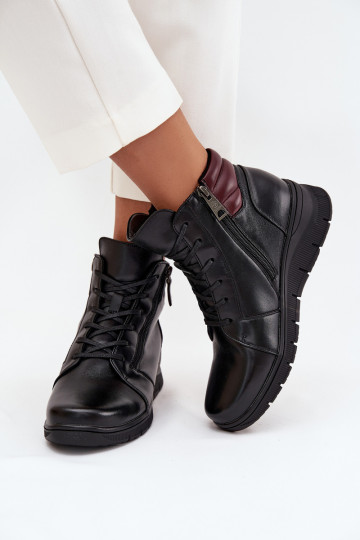 Piel Botas de mujer en una cuña calentamiento Vinceza 39963 de color negro