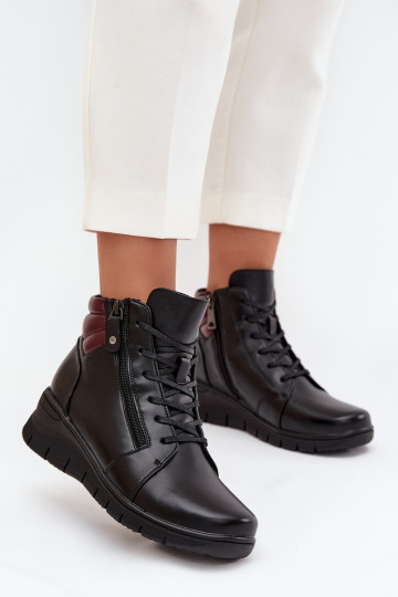 Piel Botas de mujer en una cuña calentamiento Vinceza 39963 de color negro 2