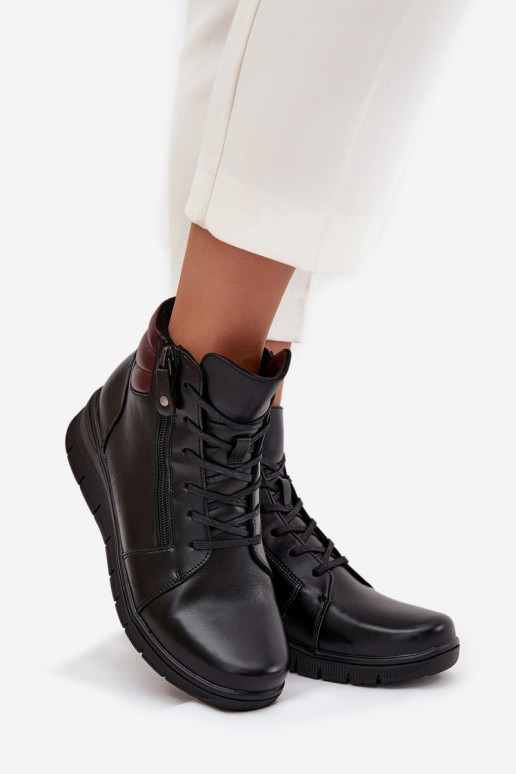 Piel Botas de mujer en una cuña calentamiento Vinceza 39963 de color negro