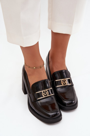 Zapatos de tacón negros para mujer con detalles dorados "Privelle"