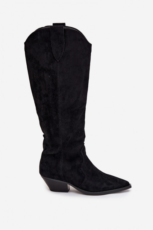 calentamiento botas estilo vaquero con taconesde gamuza ecológicau de color negro Jovianne