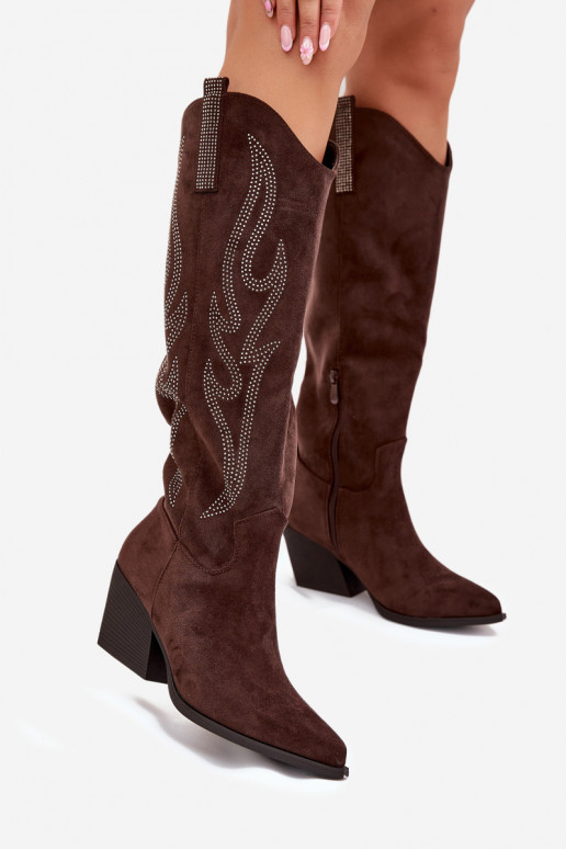 botas estilo vaquero Femenino Con decoración con tacones CzekoladoAe Jovina botas estilo vaquero Femenino Con decoración con tacones CzekoladoAe Jovina