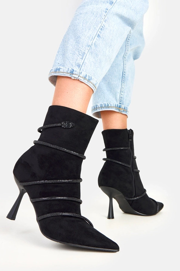Botines negros con tacón decorados con circonitas Nethe 2