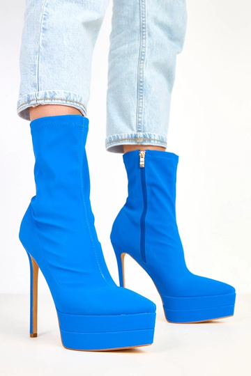 Botines azules de satén con tacón y plataforma Ramla