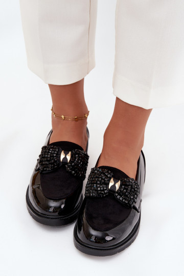 Mocasines lacados de mujer con lazos S.Barski HY51-319 color negro