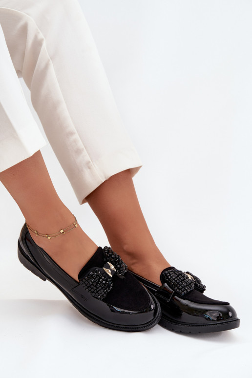 Mocasines lacados de mujer con lazos S.Barski HY51-319 color negro