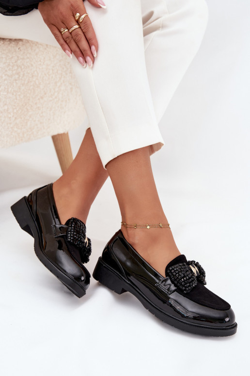 Mocasines lacados de mujer con lazos S.Barski HY51-319 color negro