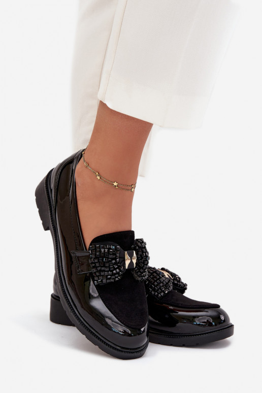 Mocasines lacados de mujer con lazos S.Barski HY51-319 color negro