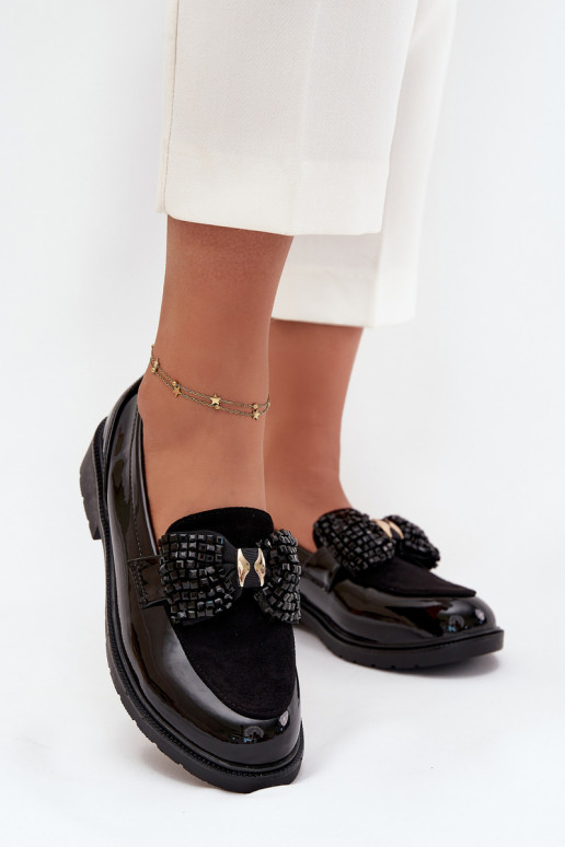 Mocasines lacados de mujer con lazos S.Barski HY51-319 color negro