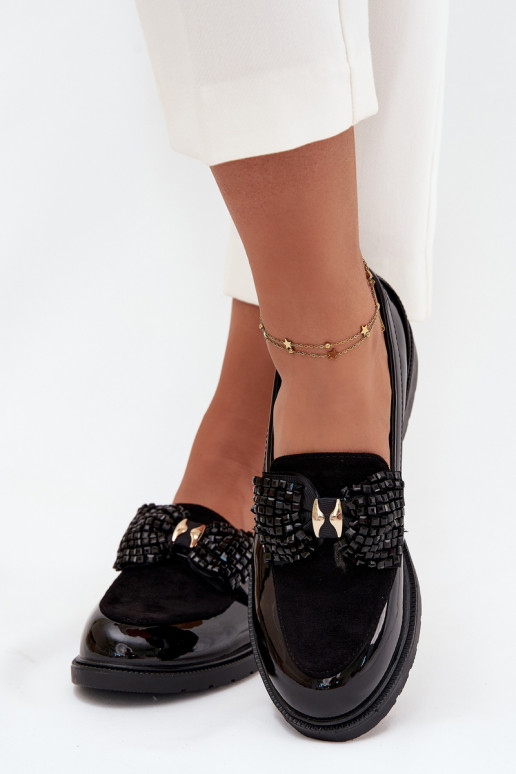 Mocasines lacados de mujer con lazos S.Barski HY51-319 color negro