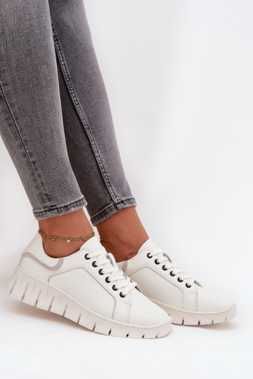 Botas de cuero para mujer con cordones Vinceza 41493 color blanco