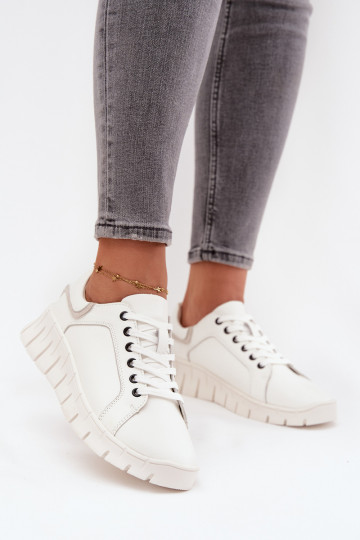 Botas de cuero para mujer con cordones Vinceza 41493 color blanco 2