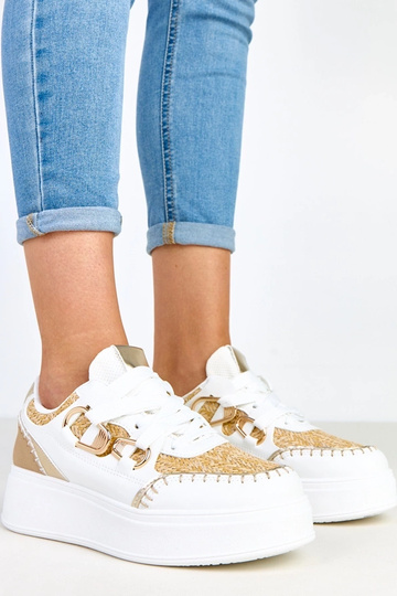 Zapatillas deportivas color arena con plataforma y detalle trenzado Lina