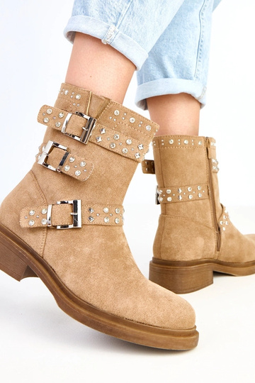 Botines marrones con circonitas de bajo tacón Brosca