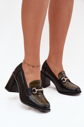 Zapatos para mujer con tacones y detalles dorados color verde-negro Novella 2