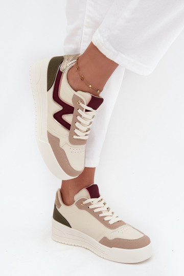 Zapatos deportivos para mujer con plataforma y detalles dorados, color arena, Zalvra