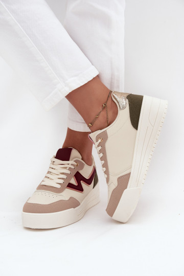 Zapatos deportivos para mujer con plataforma y detalles dorados, color arena, Zalvra 2
