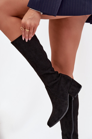 botas de mujer En un tacón bajo de gamuza ecológicaoAe Sergio Leone KZ212 de color negro