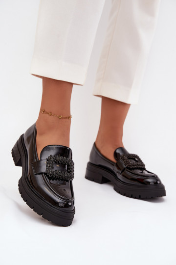 con efecto barniz zapatos mocasines de mujer para decorar con hebillas de color negro Luvianne 2