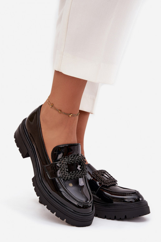 con efecto barniz zapatos mocasines de mujer para decorar con hebillas de color negro Luvianne