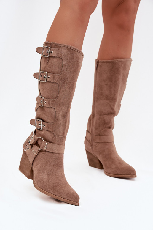 botas estilo vaquero con tacones con hebillas beige Fivelle botas estilo vaquero con tacones con hebillas beige Fivelle