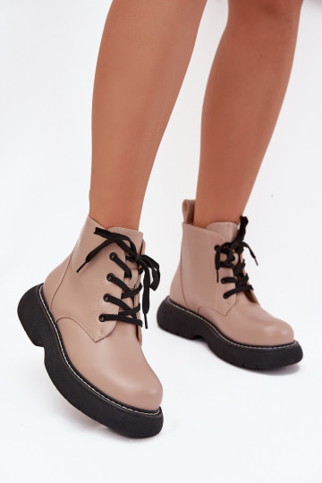 calentamiento Botas de mujer con una plataforma con cordones beige Harmine
